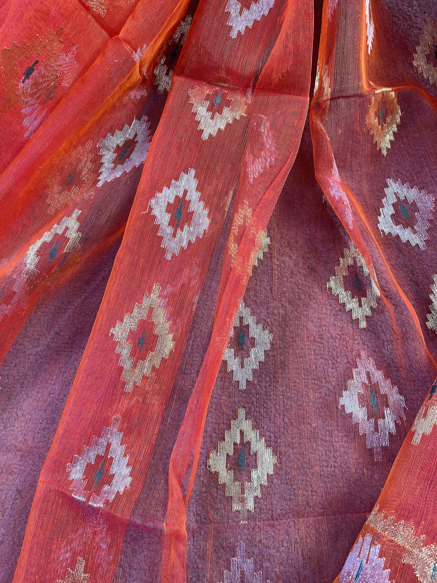 ORANGE PURE HANDLOOM DHAKAI JAMDANI SAREE