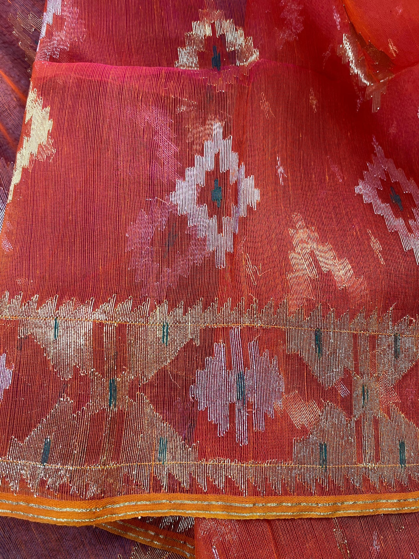 ORANGE PURE HANDLOOM DHAKAI JAMDANI SAREE