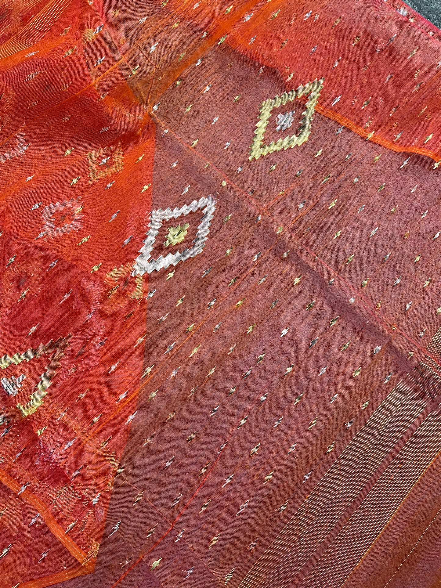 ORANGE PURE HANDLOOM DHAKAI JAMDANI SAREE