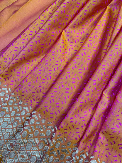 TWO TONE PINK ORANGE MASHRU SILK PURE HANDLOOM BANARASI SAREE
