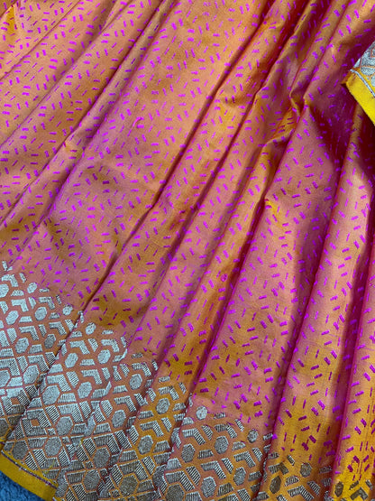 TWO TONE PINK ORANGE MASHRU SILK PURE HANDLOOM BANARASI SAREE