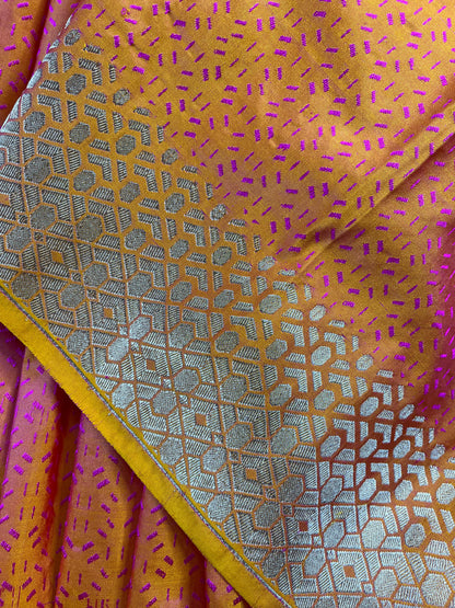 TWO TONE PINK ORANGE MASHRU SILK PURE HANDLOOM BANARASI SAREE