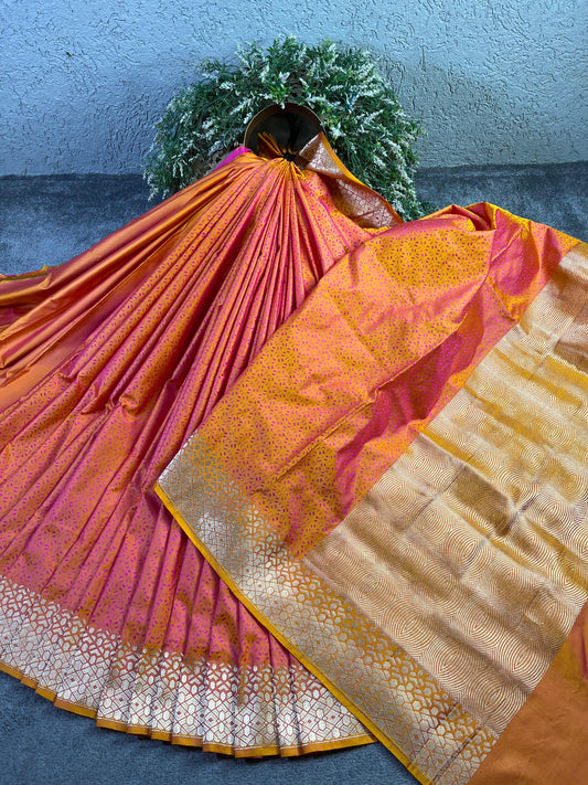 TWO TONE PINK ORANGE MASHRU SILK PURE HANDLOOM BANARASI SAREE