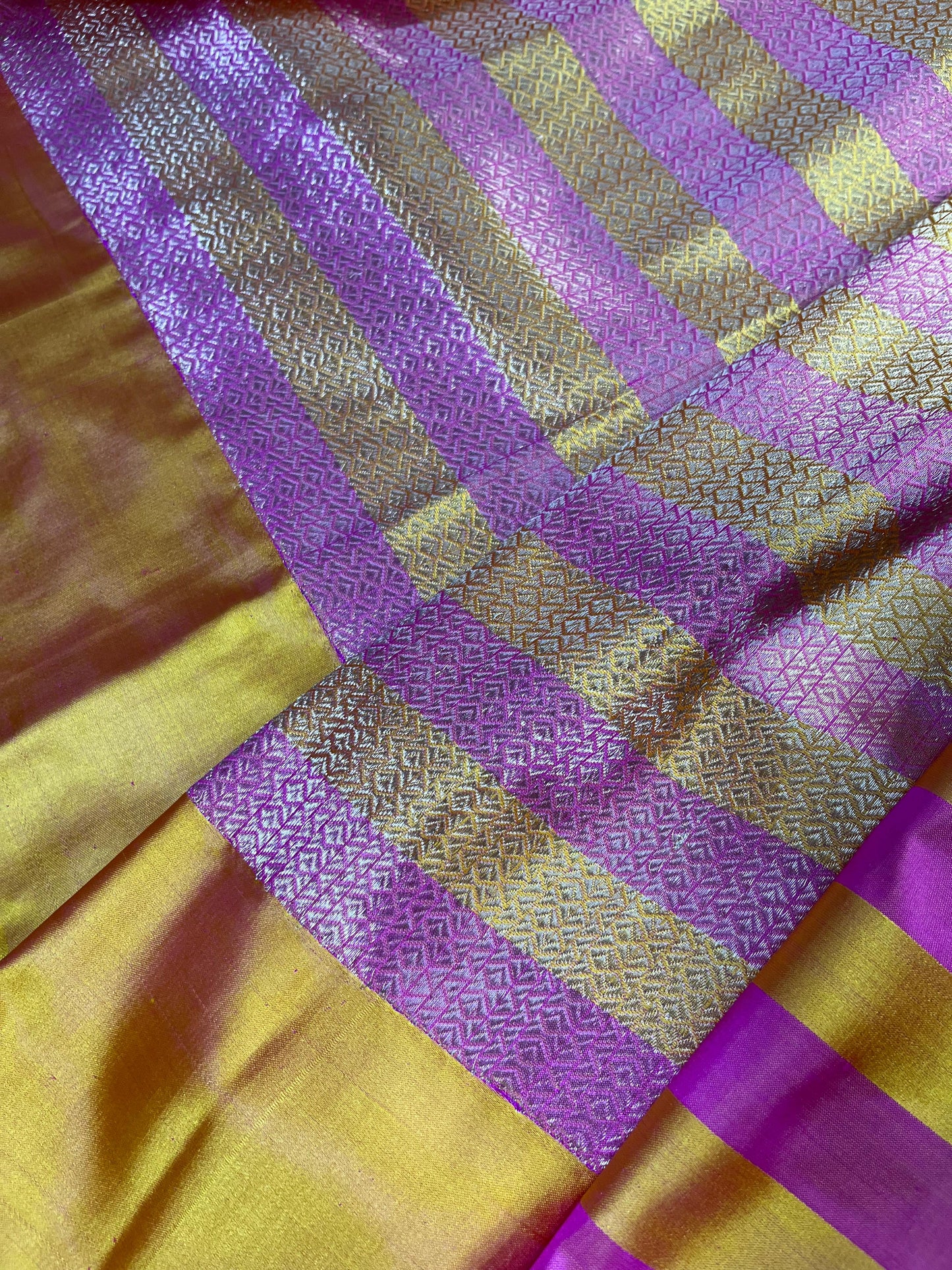 PINK YELLOW MASHRU SILK PURE HANDLOOM BANARASI SAREE