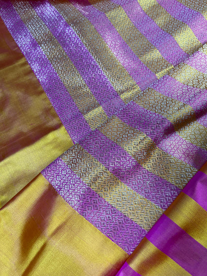 PINK YELLOW MASHRU SILK PURE HANDLOOM BANARASI SAREE