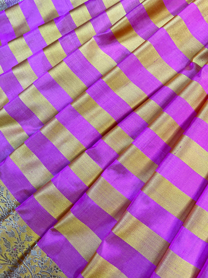 PINK YELLOW MASHRU SILK PURE HANDLOOM BANARASI SAREE