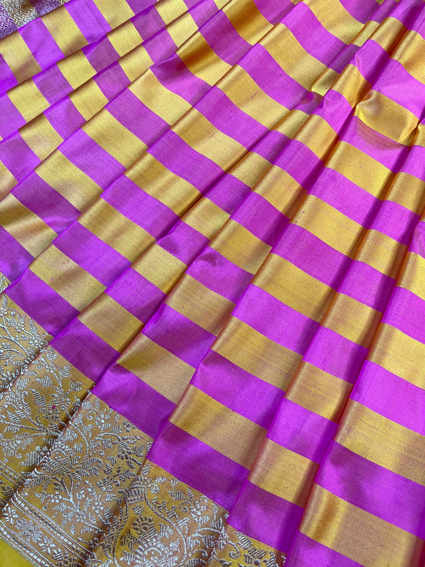 PINK YELLOW MASHRU SILK PURE HANDLOOM BANARASI SAREE