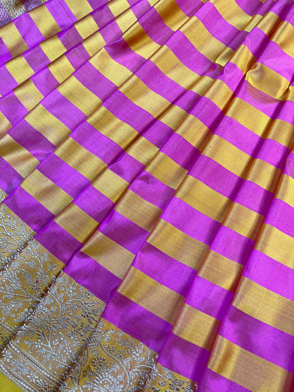 PINK YELLOW MASHRU SILK PURE HANDLOOM BANARASI SAREE