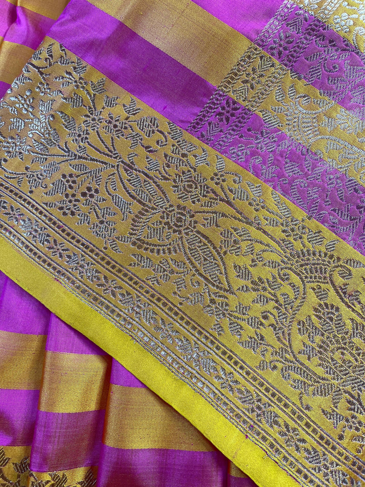 PINK YELLOW MASHRU SILK PURE HANDLOOM BANARASI SAREE