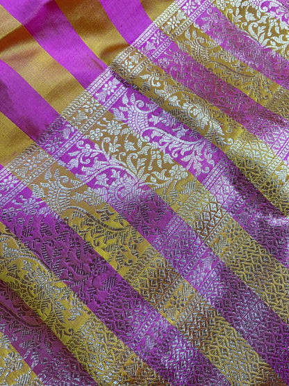 PINK YELLOW MASHRU SILK PURE HANDLOOM BANARASI SAREE