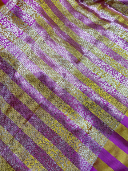 PINK YELLOW MASHRU SILK PURE HANDLOOM BANARASI SAREE