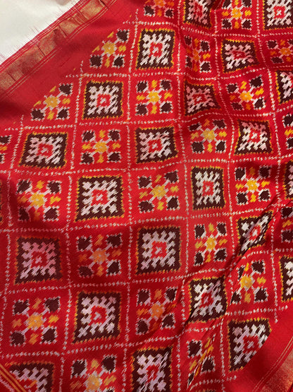 WHITE SILK PURE HANDLOOM IKKAT SAREE