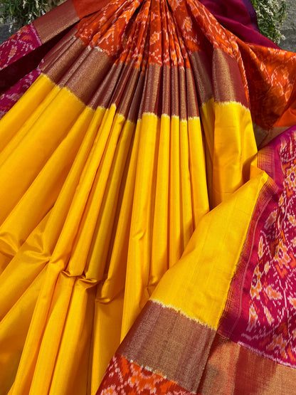 YELLOW SILK PURE HANDLOOM IKKAT SAREE
