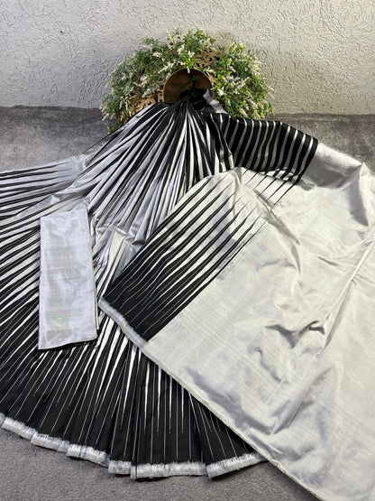 GREY BLACK SILK PURE HANDLOOM IKKAT SAREE