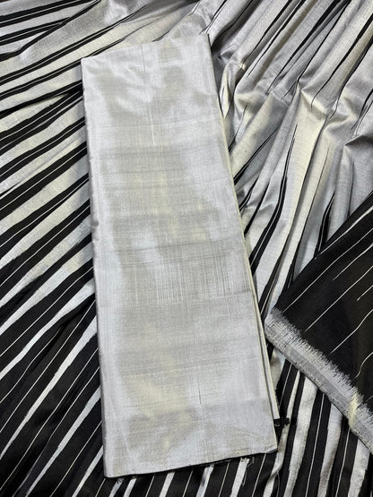 GREY BLACK SILK PURE HANDLOOM IKKAT SAREE
