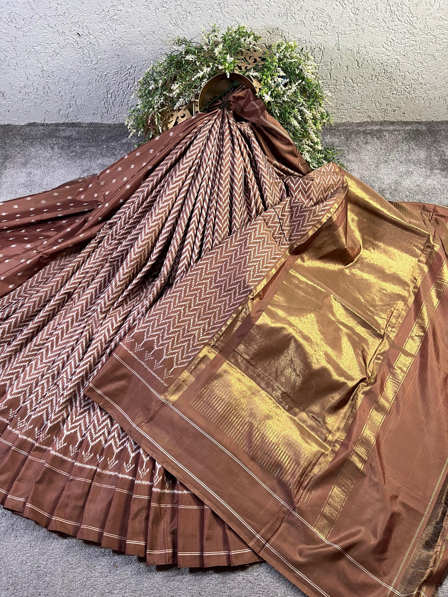 BROWN SILK PURE HANDLOOM IKKAT SAREE