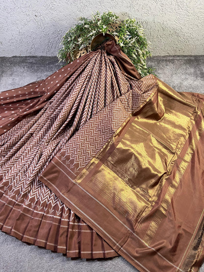 BROWN SILK PURE HANDLOOM IKKAT SAREE