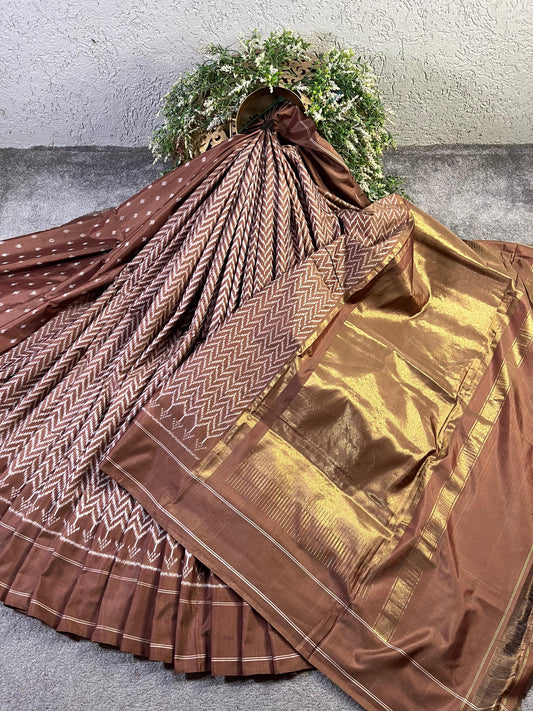 BROWN SILK PURE HANDLOOM IKKAT SAREE