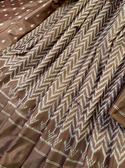 BROWN SILK PURE HANDLOOM IKKAT SAREE