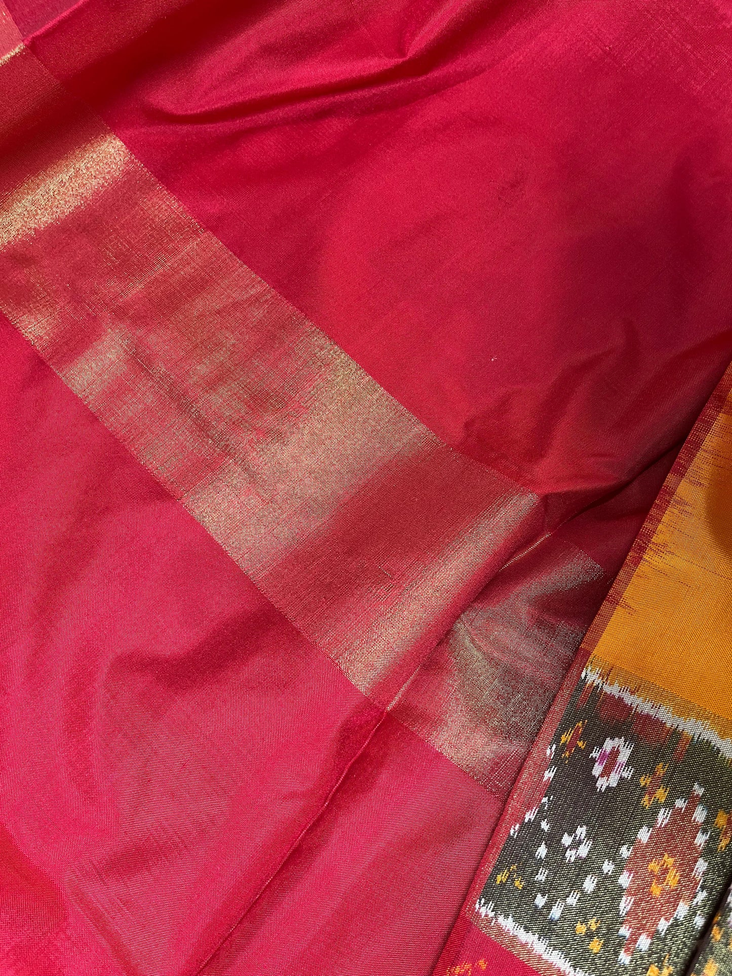 ORANGE YELLOW SILK PURE HANDLOOM IKKAT SAREE