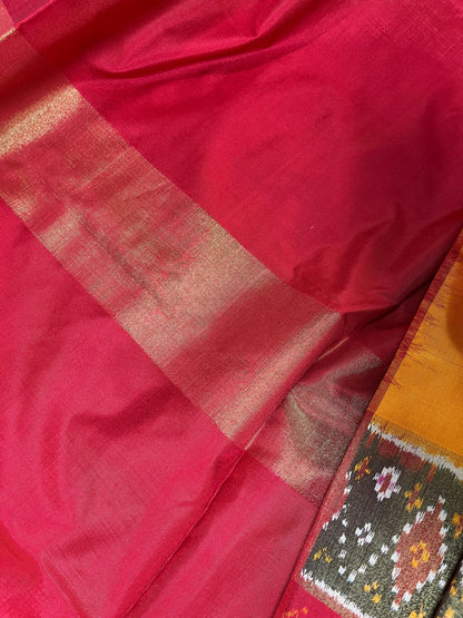 ORANGE YELLOW SILK PURE HANDLOOM IKKAT SAREE