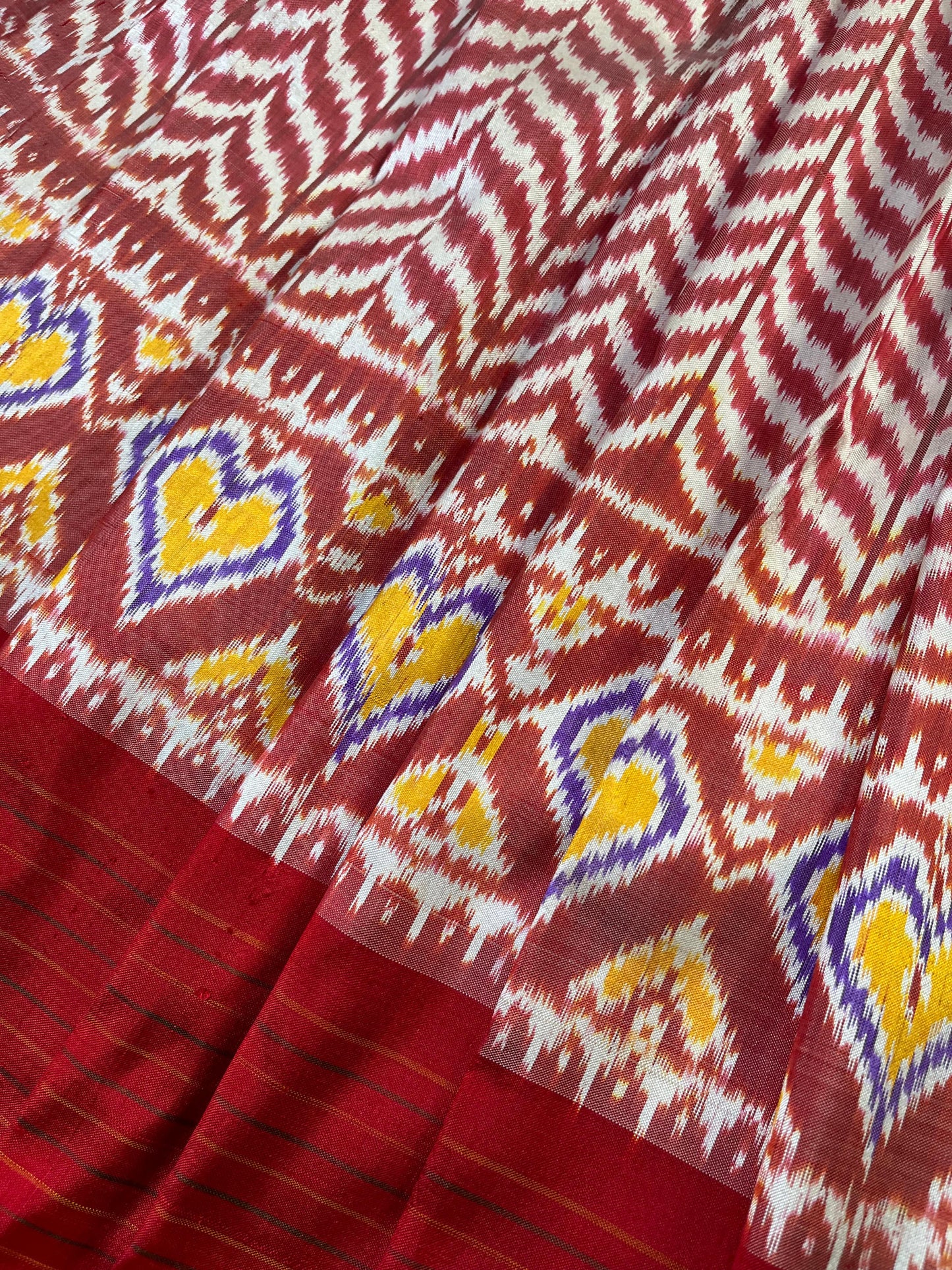 RED WHITE SILK PURE HANDLOOM IKKAT SAREE