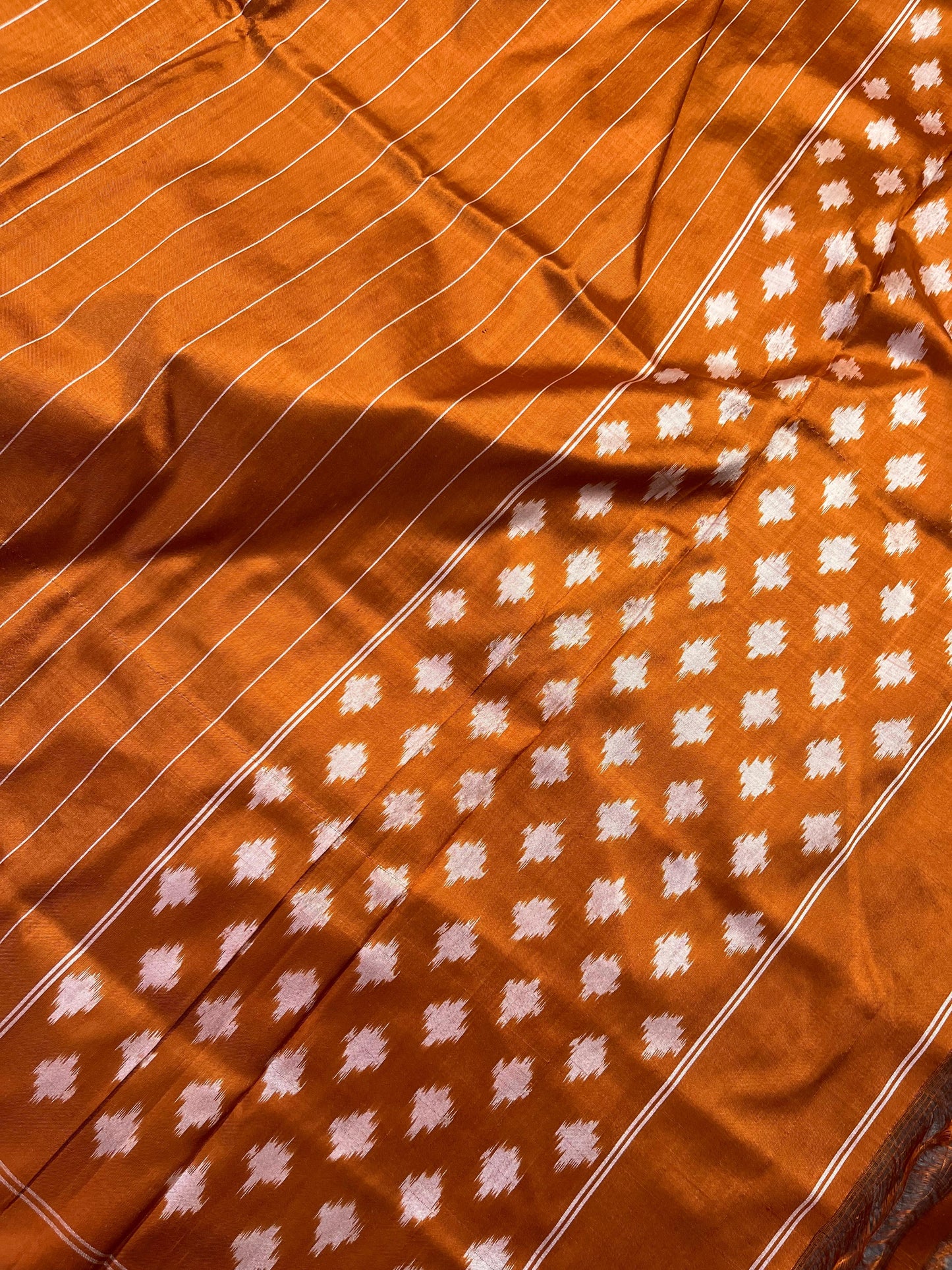 ORANGE SILK PURE HANDLOOM IKKAT SAREE