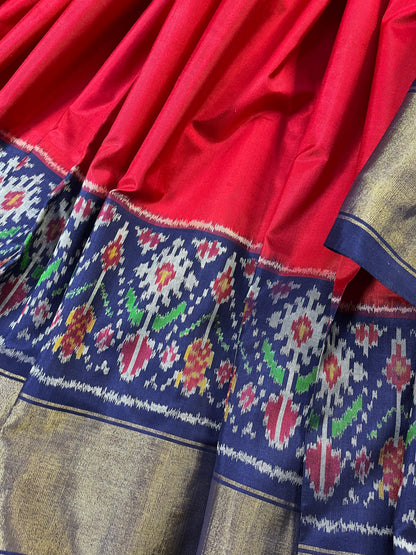 REDDISH PINK SILK PURE HANDLOOM IKKAT SAREE