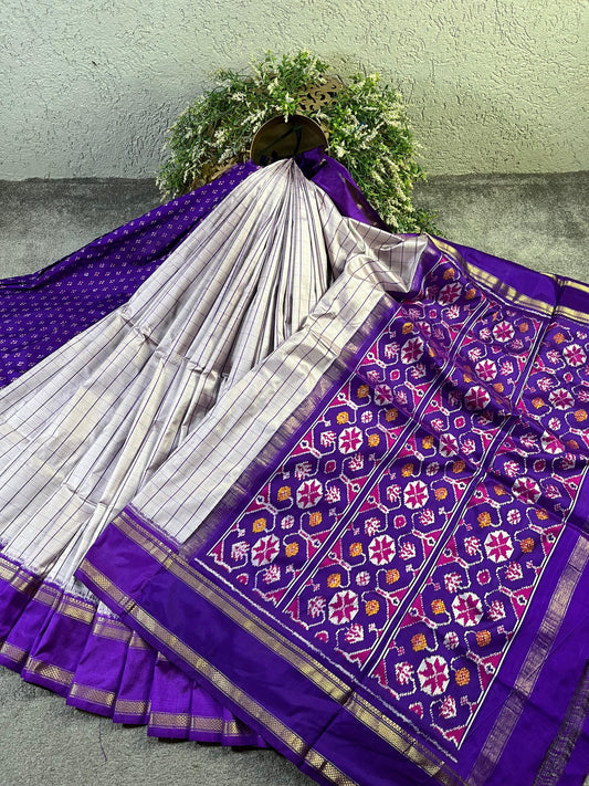 GREY SILK PURE HANDLOOM IKKAT SAREE