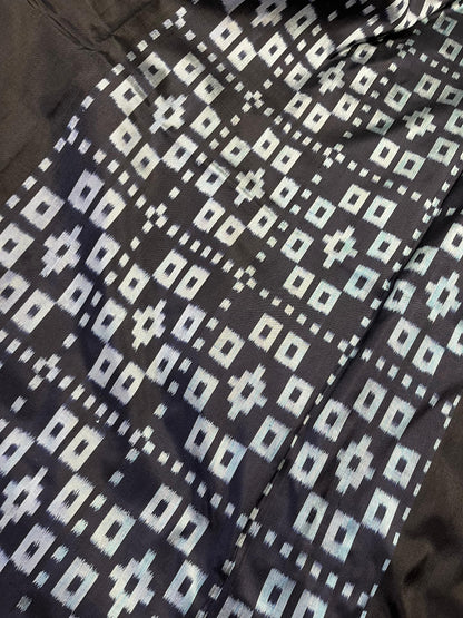 BLACK GREY SILK MPURE HANDLOOM IKKAT SAREE