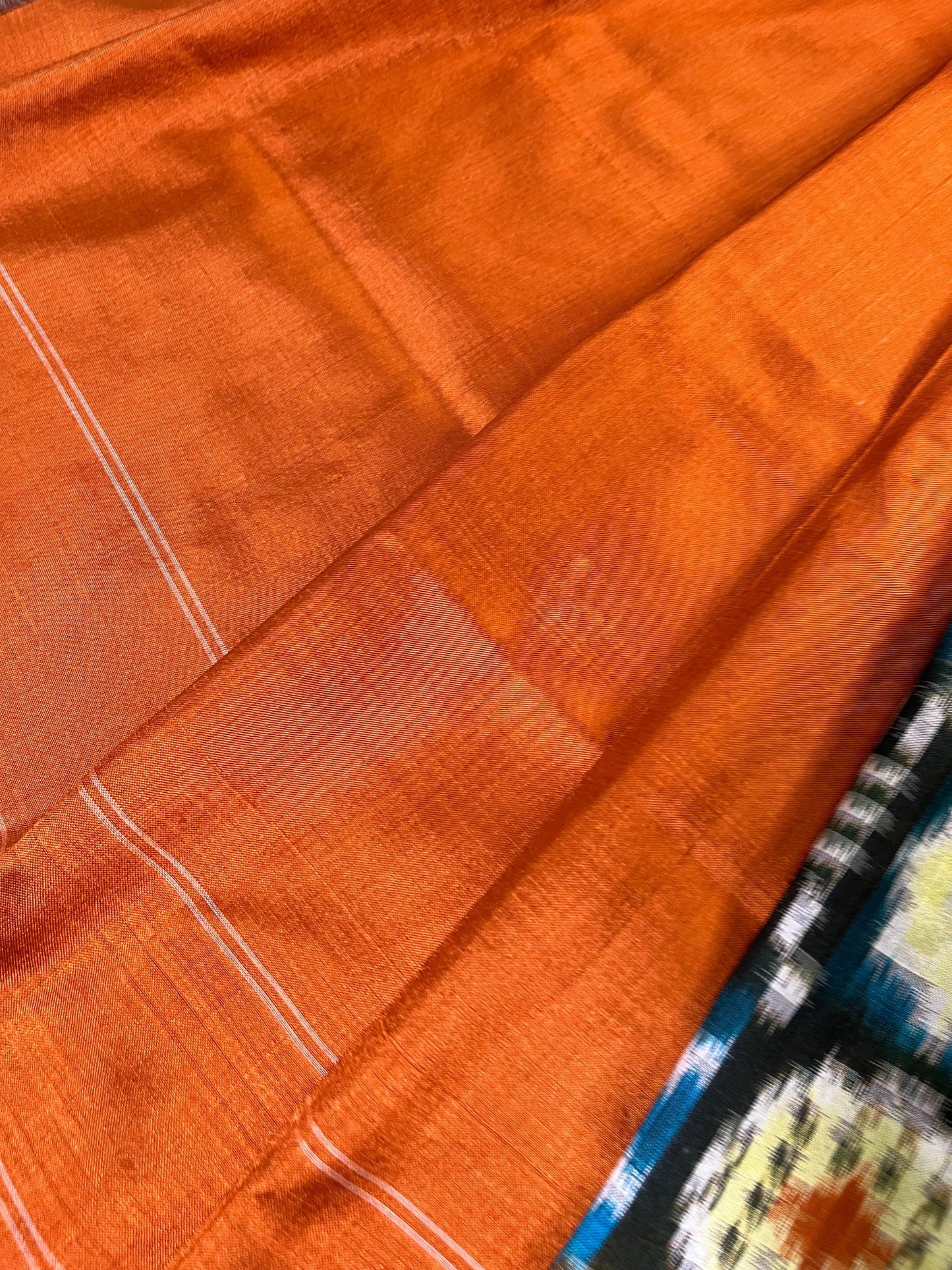 ORANGE SILK PURE HANDLOOM IKKAT SAREE