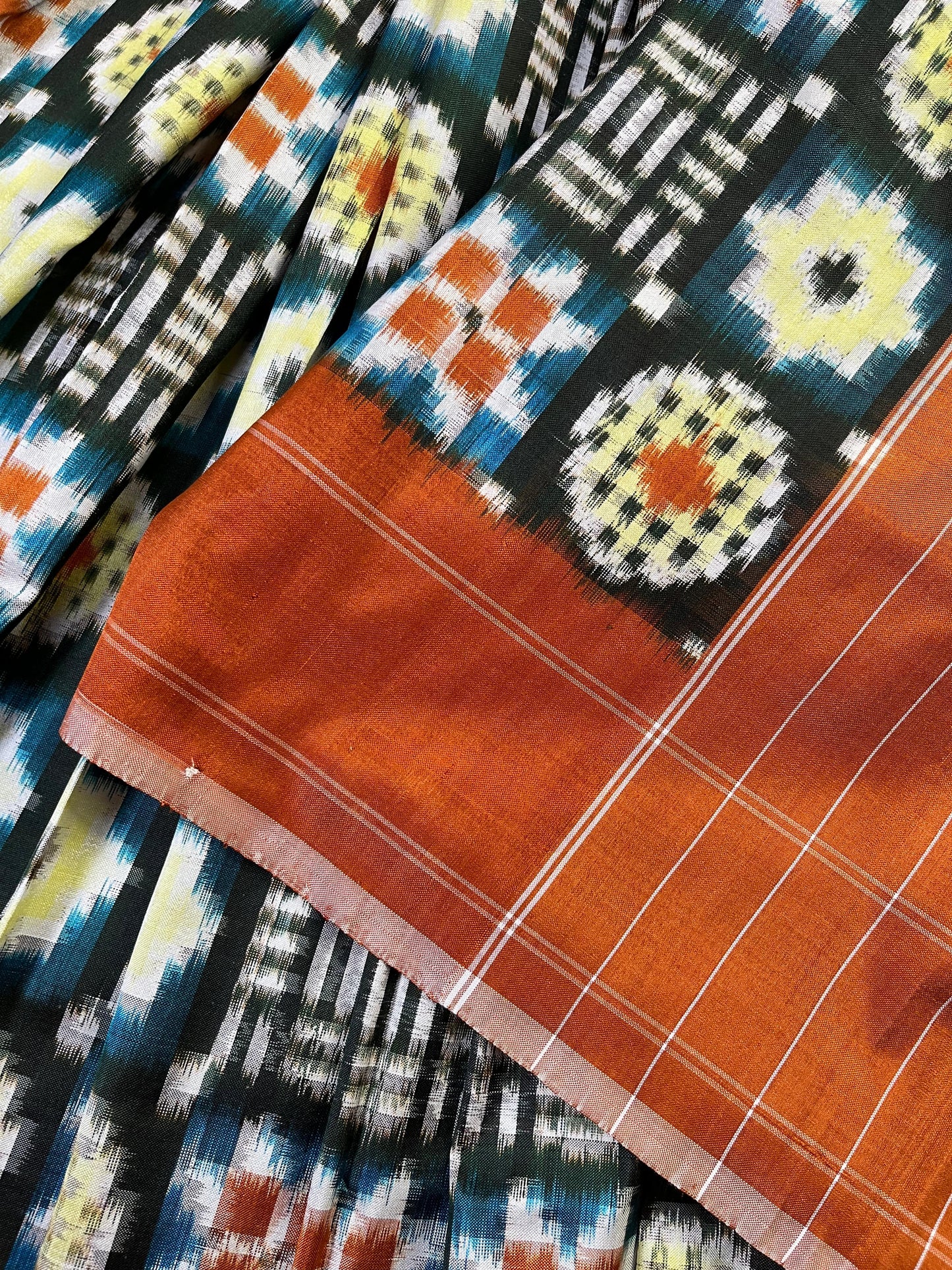 ORANGE SILK PURE HANDLOOM IKKAT SAREE