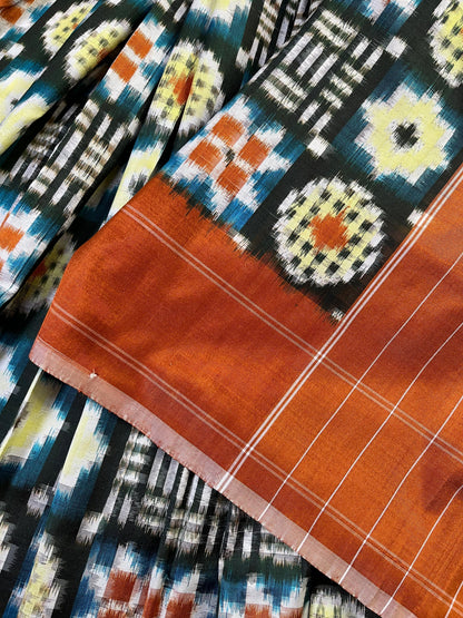 ORANGE SILK PURE HANDLOOM IKKAT SAREE