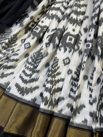 WHITE SILK PURE HANDLOOM IKKAT SAREE