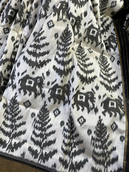 WHITE SILK PURE HANDLOOM IKKAT SAREE