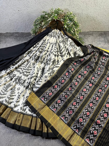 WHITE SILK PURE HANDLOOM IKKAT SAREE