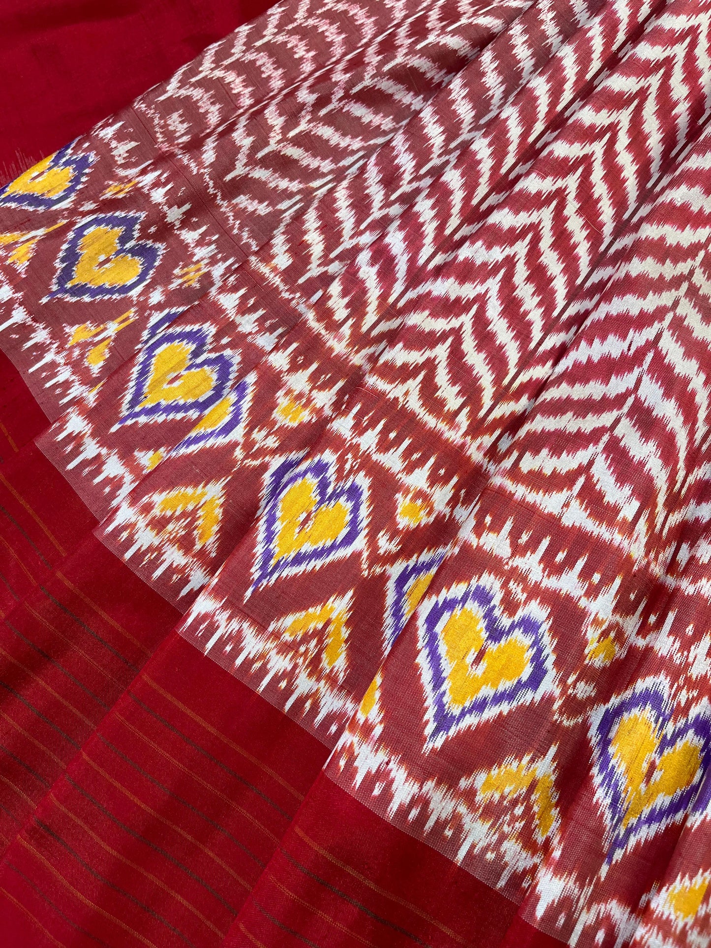 RED WHITE SILK PURE HANDLOOM IKKAT SAREE