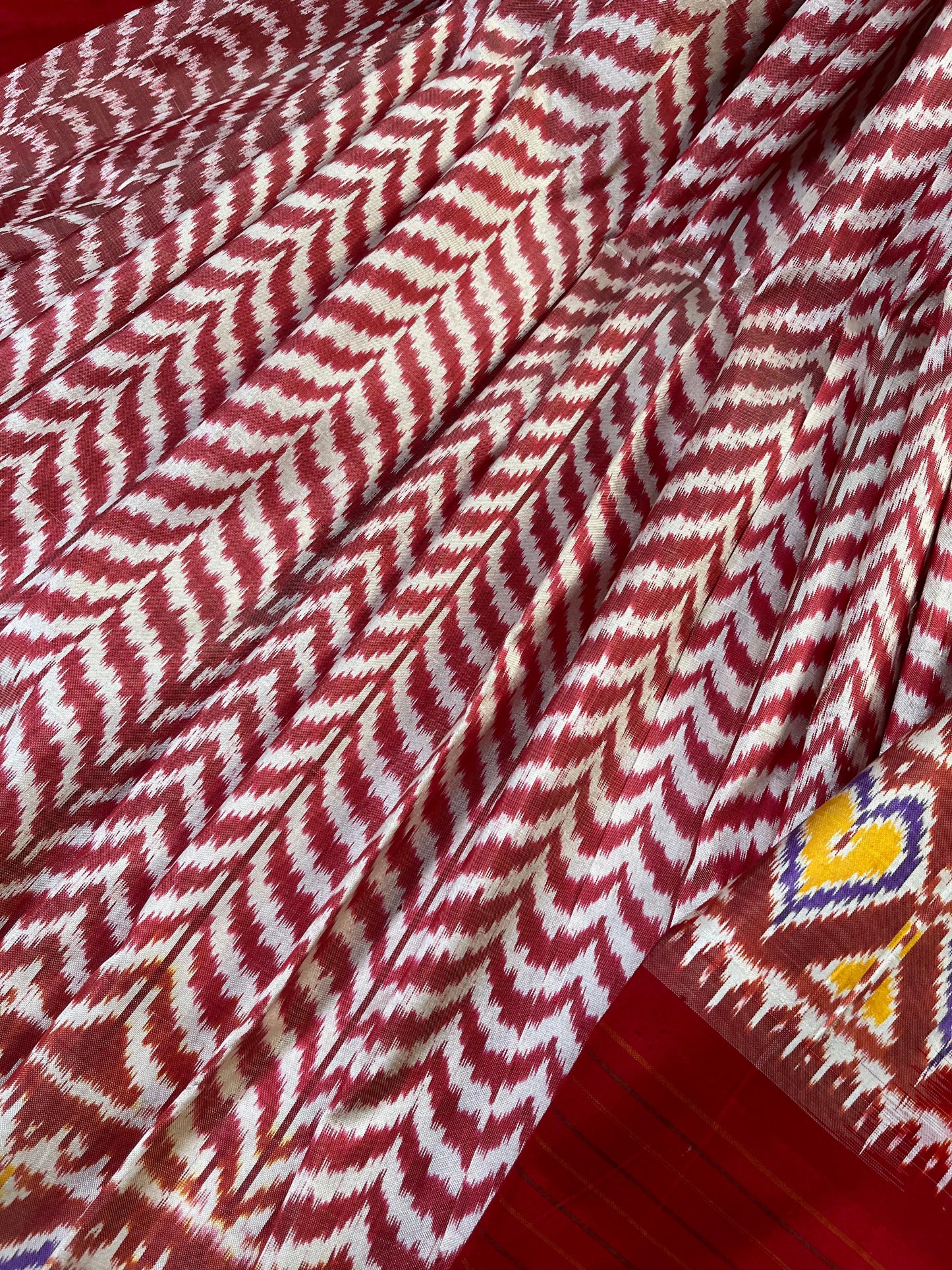 RED WHITE SILK PURE HANDLOOM IKKAT SAREE