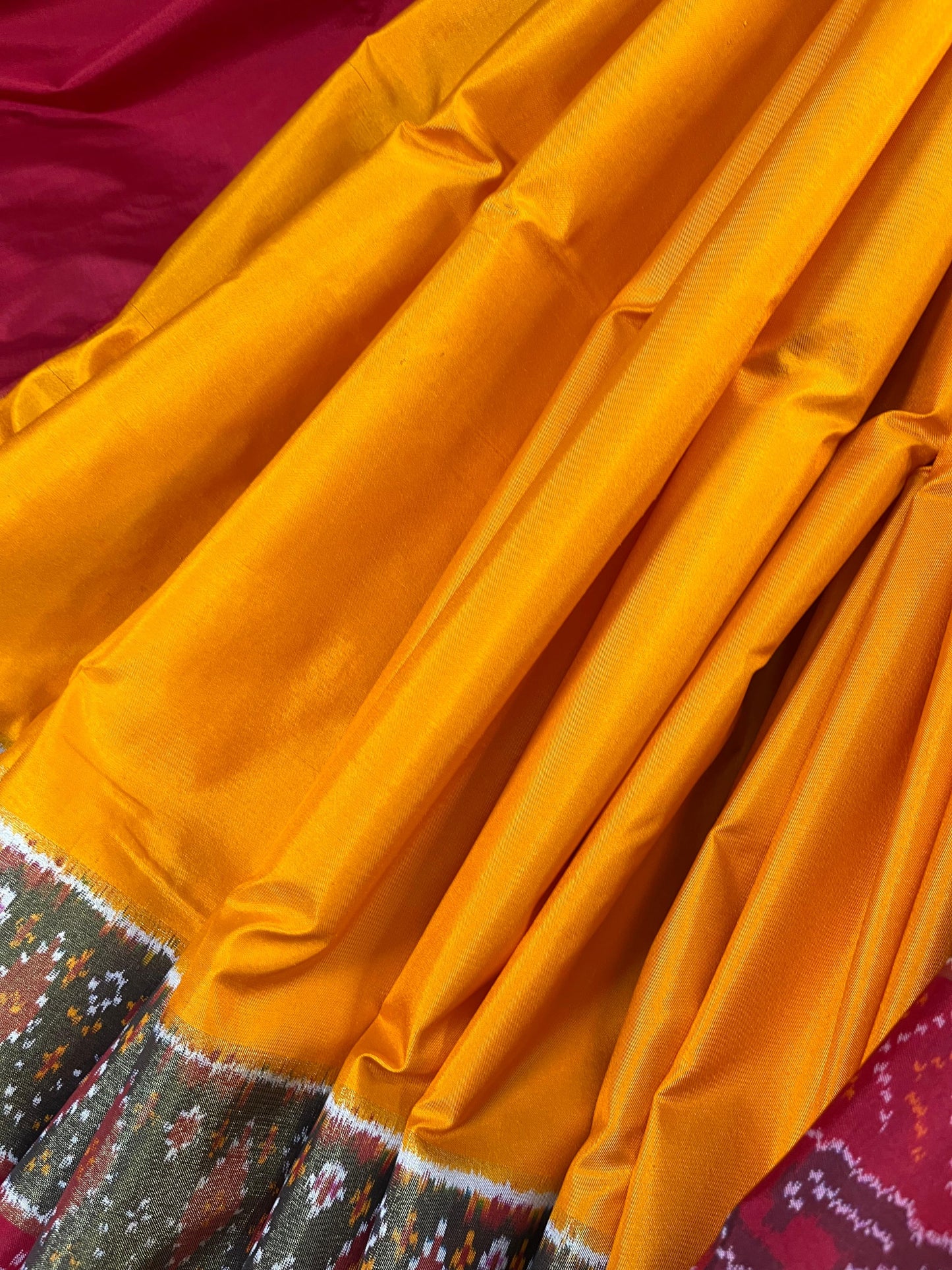 ORANGE YELLOW SILK PURE HANDLOOM IKKAT SAREE