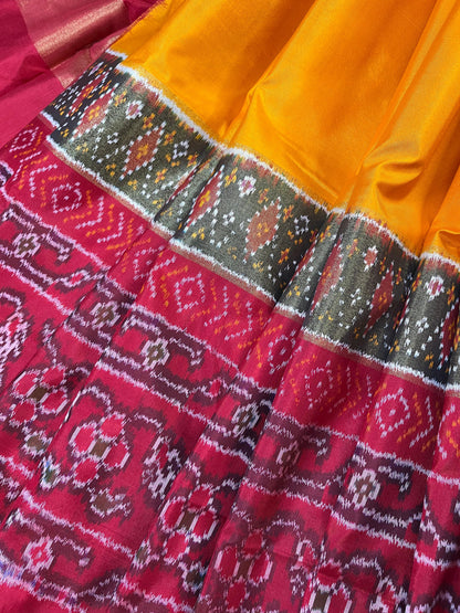 ORANGE YELLOW SILK PURE HANDLOOM IKKAT SAREE