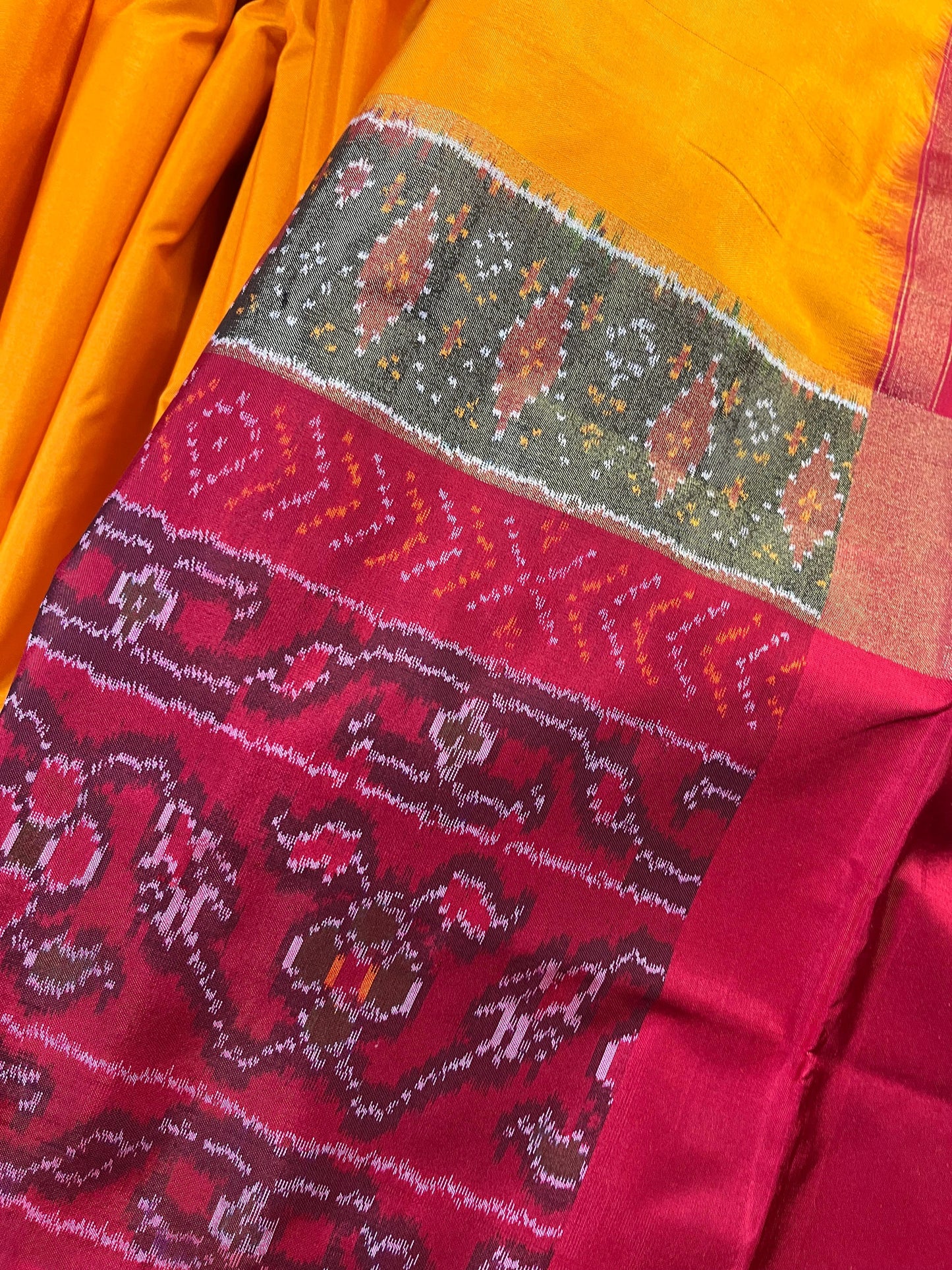 ORANGE YELLOW SILK PURE HANDLOOM IKKAT SAREE