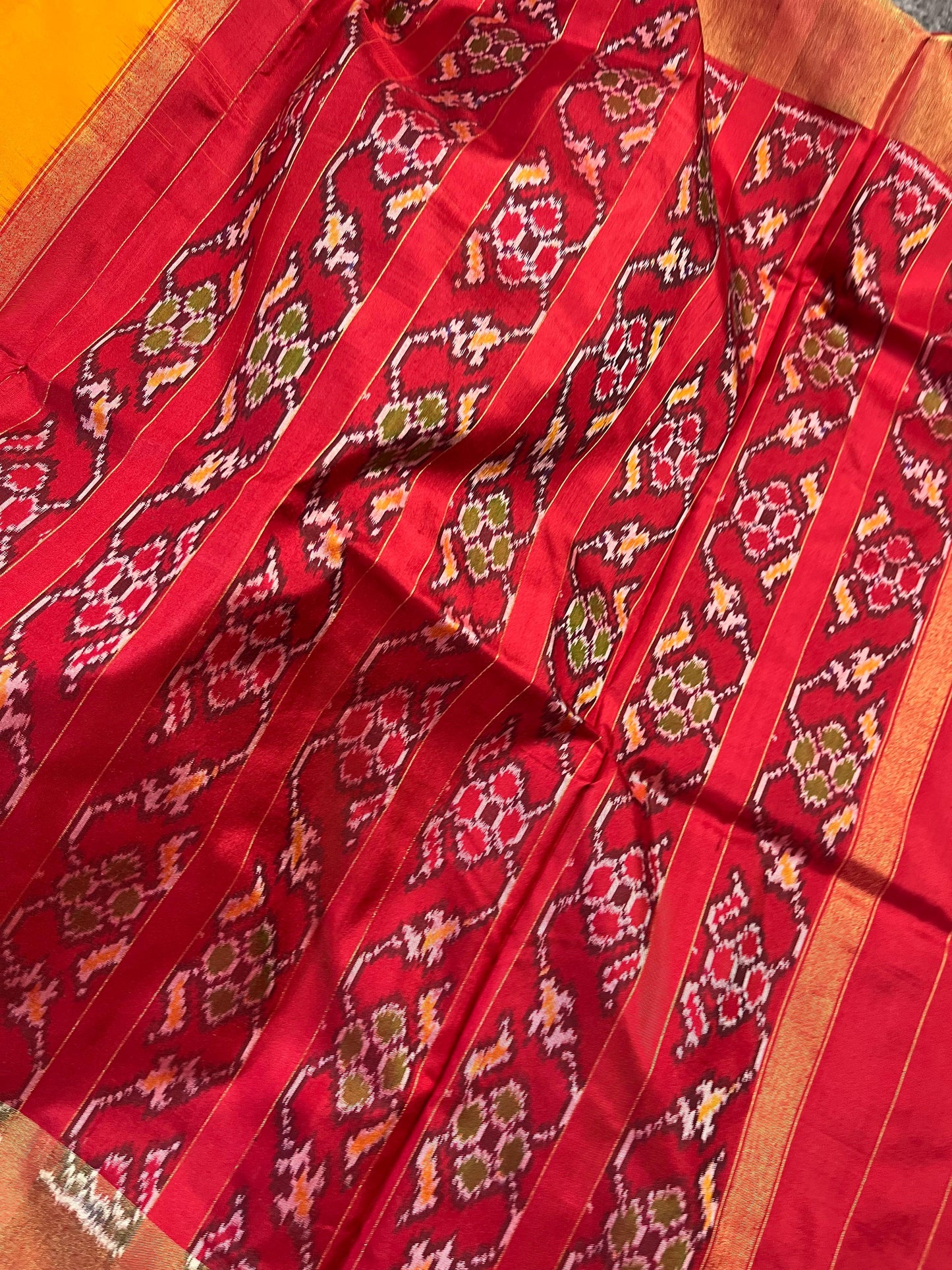 ORANGE YELLOW SILK PURE HANDLOOM IKKAT SAREE