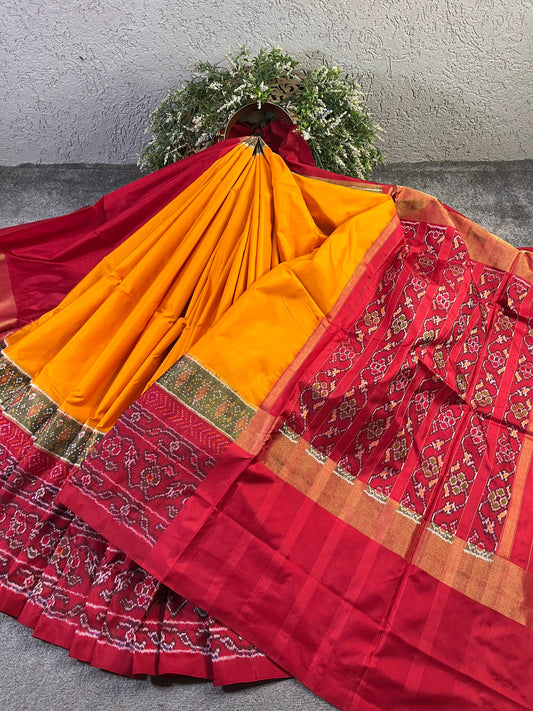 ORANGE YELLOW SILK PURE HANDLOOM IKKAT SAREE