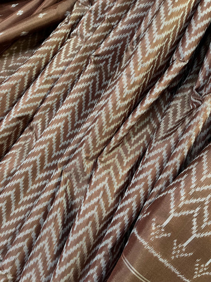BROWN SILK PURE HANDLOOM IKKAT SAREE