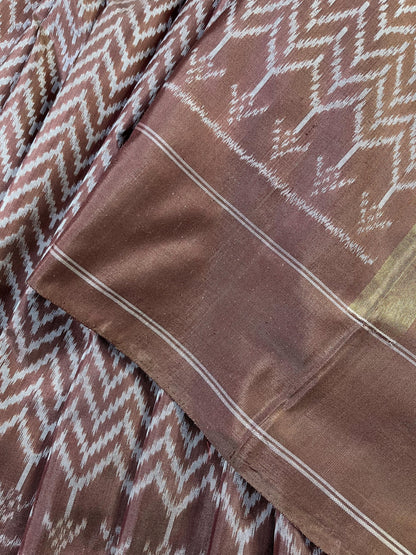 BROWN SILK PURE HANDLOOM IKKAT SAREE