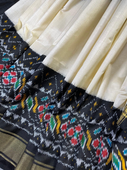 RED BLACK OFFWHITE SILK PURE HANDLOOM IKKAT SAREE
