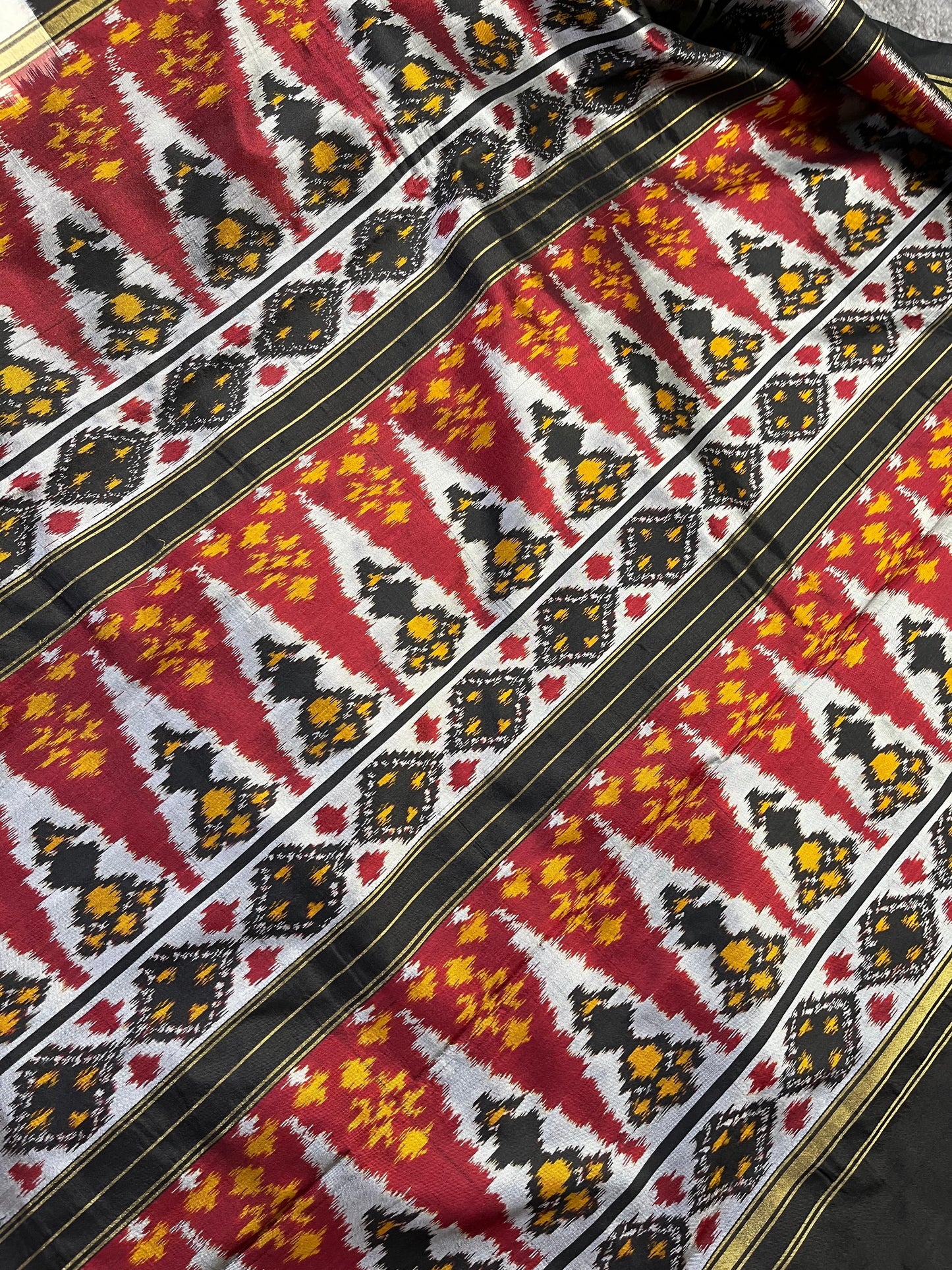 RED BLACK OFFWHITE SILK PURE HANDLOOM IKKAT SAREE