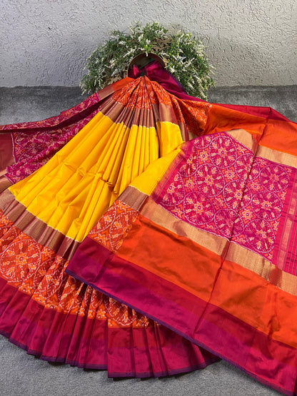 YELLOW SILK PURE HANDLOOM IKKAT SAREE