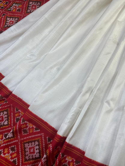 WHITE SILK PURE HANDLOOM IKKAT SAREE
