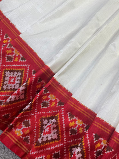 WHITE SILK PURE HANDLOOM IKKAT SAREE